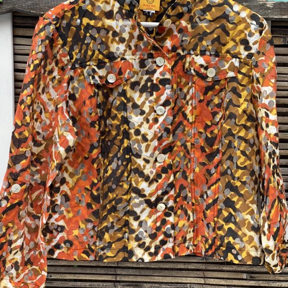 RUBY Rd Petite Linen Blend Multicolor Camouflage Short Jacket M - Picture 3 of 17